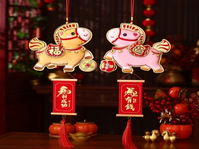 2026全新创意卡通春节装饰立体挂件 A：白金福马  B:  粉红福吗  C：金提飞马