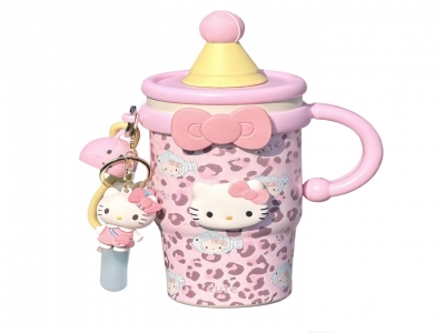 高颜值Hello kitty保温冰霸吸管杯，316不锈钢内胆，314不锈钢杯体，双层保温保冷(600ml) 粉色豹纹猫，蓝色好运猫 可选