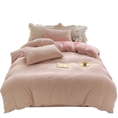 华夫格牛奶绒四件套