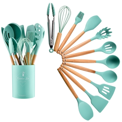 木柄硅胶厨具套装十件套