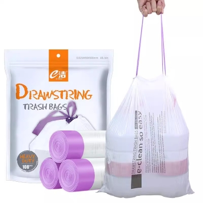 e洁字母款双倍加厚（双面3丝）抽绳垃圾袋  3卷一袋