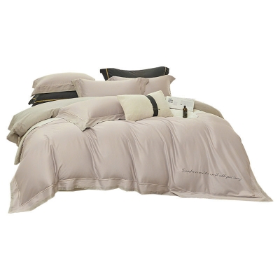 《微醺岛屿》高奢刺绣天丝棉磨毛四件套 床笠款 King Size 高级灰，远山蓝 两色可选