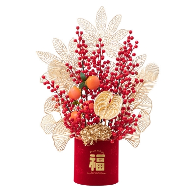 2026最新款 新中式春节福篮 财源滚滚 好运连连主题A款：福果盈枝(粉色红掌） B款：金玉满堂（鎏金花枝） C款：紫气东来（紫兰）