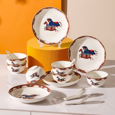 景德镇轻奢马到成功陶瓷礼盒套装(4碗+4勺+2盘)