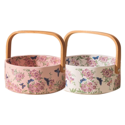 繁花似锦陶瓷手提水果篮  白色紫薇花，粉色紫薇花可选