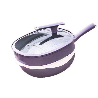 陶瓷钛不粘健康炒锅(32cm带蒸笼)紫色可选